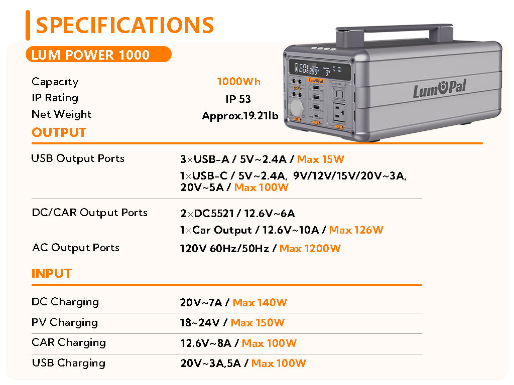 Lum power 1000 portable power station