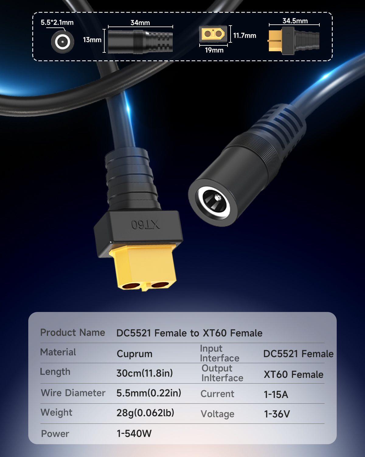 lum DC5521 Female to XT60 Female