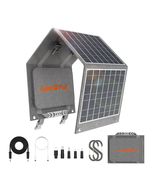 LUMOPAL 60W Foldable Portable Waterproof Solar Panel, Black