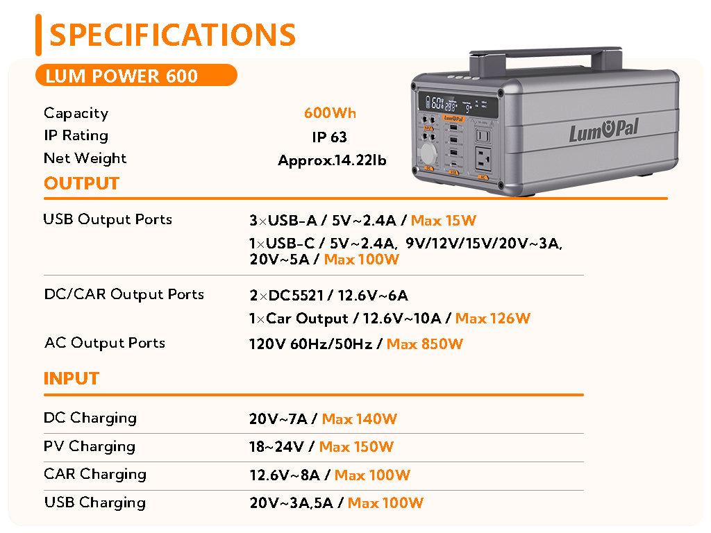 Lum power 600 portable power station