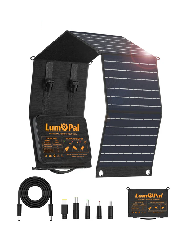 LUMOPAL 60W Foldable Portable Waterproof Solar Panel, Black