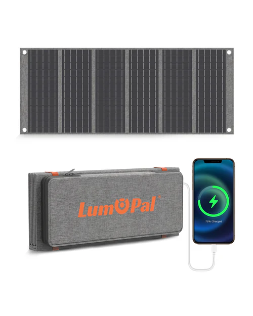 LUMOPAL 60W Foldable Portable Waterproof Solar Panel, Black