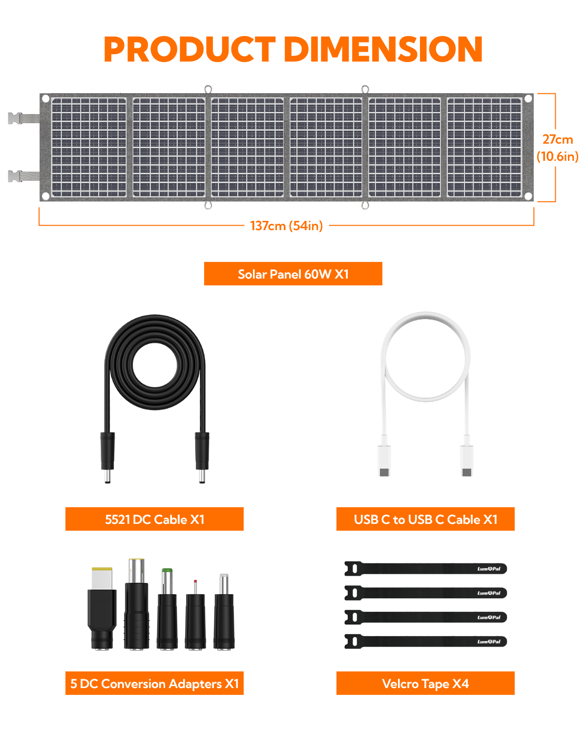 LUMOPAL 60W Foldable Portable Waterproof Solar Panel - Gray